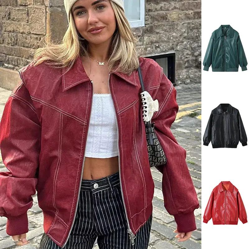 Loose Fashion Lapel Zip-up Jacket Cool Long Sleeve Zipper - Bellarte Enchanté Loose Fashion Lapel Zip-up Jacket Cool Long Sleeve Zipper
