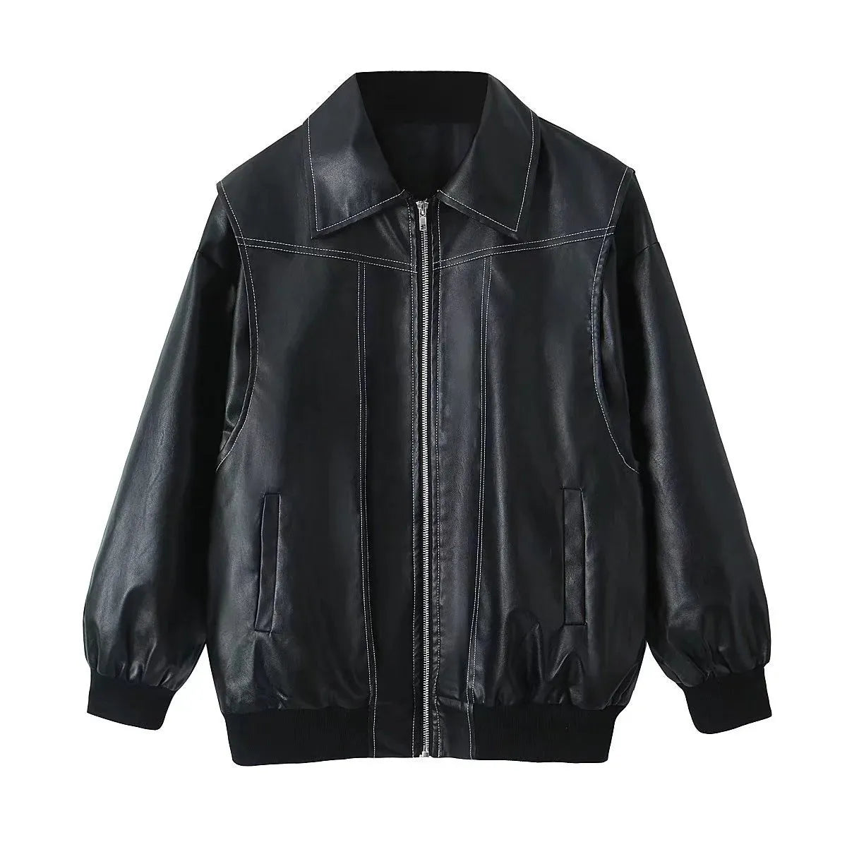 Loose Fashion Lapel Zip-up Jacket Cool Long Sleeve Zipper - Bellarte Enchanté Loose Fashion Lapel Zip-up Jacket Cool Long Sleeve Zipper