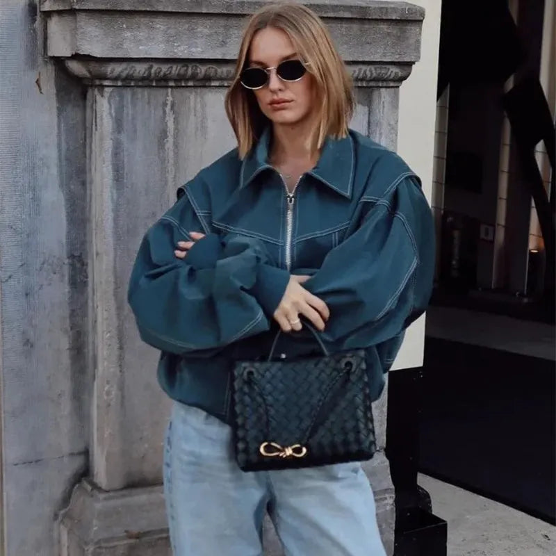 Loose Fashion Lapel Zip-up Jacket Cool Long Sleeve Zipper - Bellarte Enchanté Loose Fashion Lapel Zip-up Jacket Cool Long Sleeve Zipper