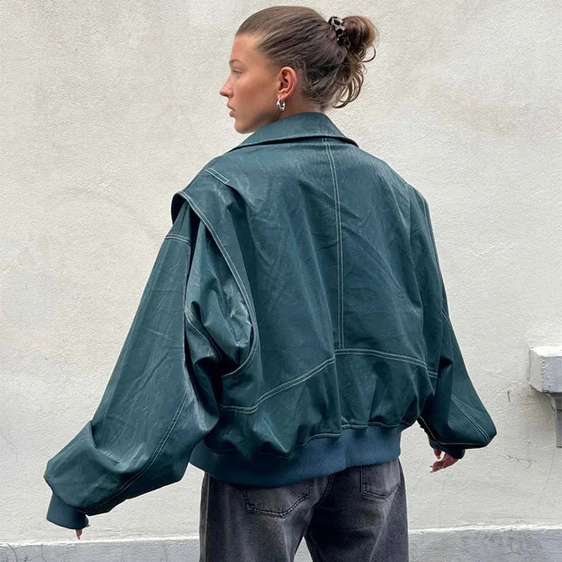 Loose Fashion Lapel Zip-up Jacket Cool Long Sleeve Zipper - Bellarte Enchanté Loose Fashion Lapel Zip-up Jacket Cool Long Sleeve Zipper