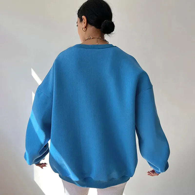 Loose Sweater Women's Casual Round Neck Pullover Tops Solid Color Sports Sweatshirt - Bellarte Enchanté Loose Sweater Women's Casual Round Neck Pullover Tops Solid Color Sports Sweatshirt