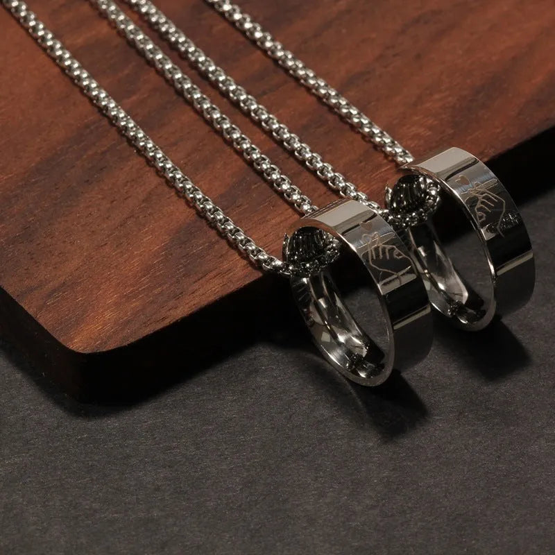 Love You More Than Heart Couple Pendant Sweater Pearl Chain - Bellarte Enchanté Love You More Than Heart Couple Pendant Sweater Pearl Chain
