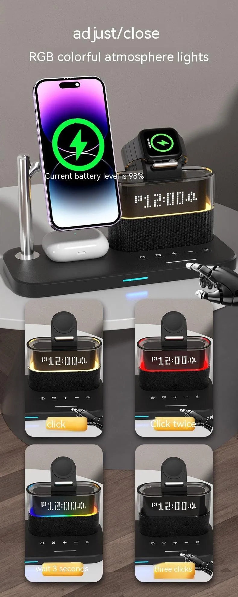 Magnetic Small Night Lamp Wireless Charger With Alarm Clock Three-in-one - Bellarte Enchanté Magnetic Small Night Lamp Wireless Charger With Alarm Clock Three-in-one