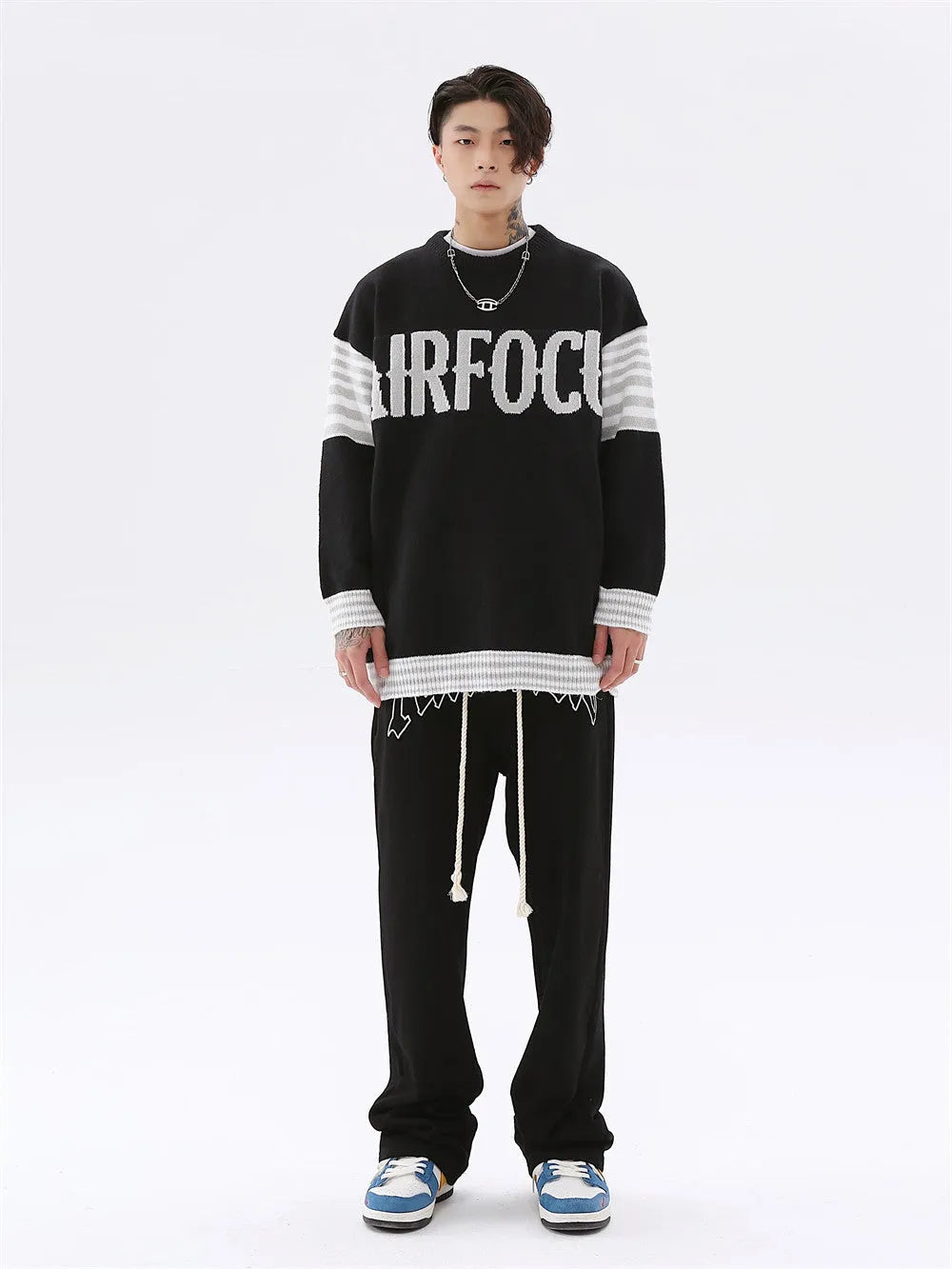Men's Colorblock Alphabet Jacquard Pullover Sweater - Bellarte Enchanté Men's Colorblock Alphabet Jacquard Pullover Sweater
