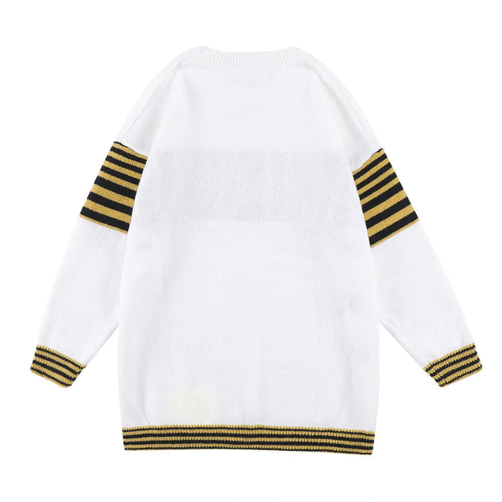 Men's Colorblock Alphabet Jacquard Pullover Sweater - Bellarte Enchanté Men's Colorblock Alphabet Jacquard Pullover Sweater