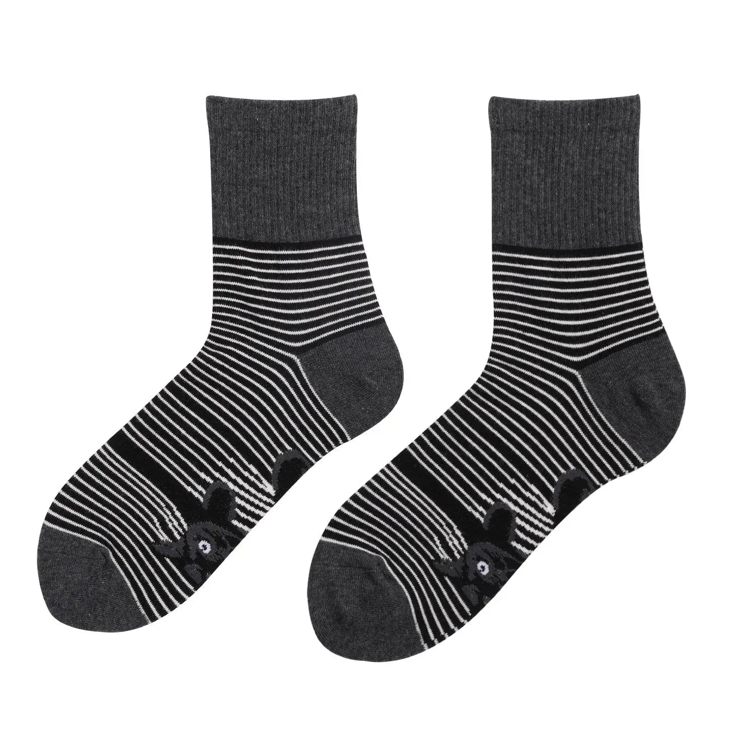 Men's Fashion Black And White Striped Animal Cat Print Socks - Bellarte Enchanté Men's Fashion Black And White Striped Animal Cat Print Socks