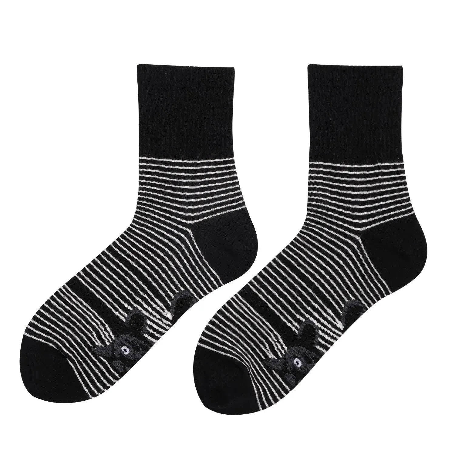 Men's Fashion Black And White Striped Animal Cat Print Socks - Bellarte Enchanté Men's Fashion Black And White Striped Animal Cat Print Socks