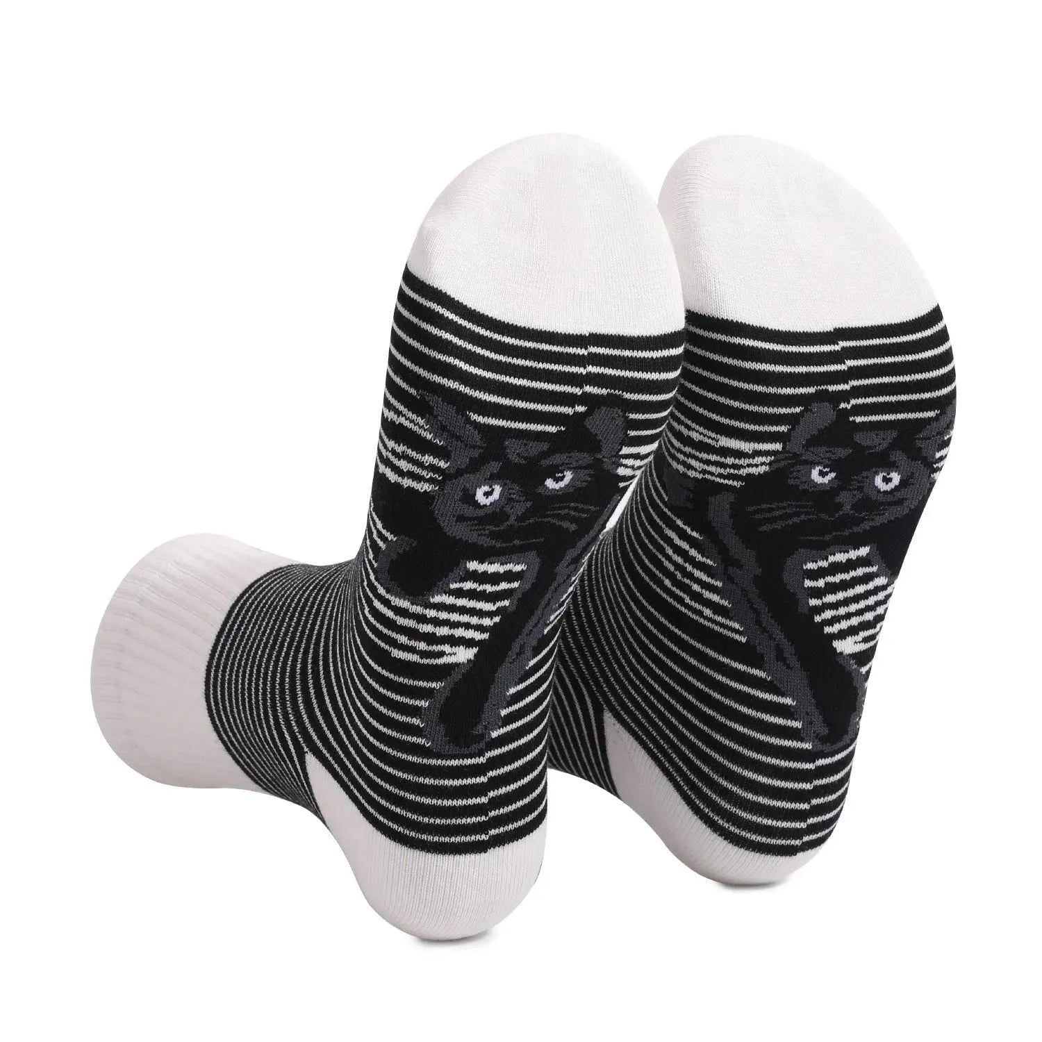 Men's Fashion Black And White Striped Animal Cat Print Socks - Bellarte Enchanté Men's Fashion Black And White Striped Animal Cat Print Socks