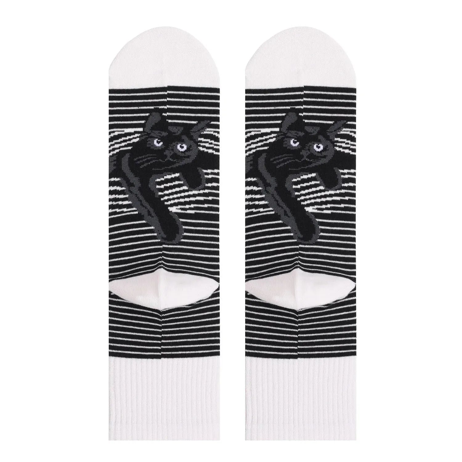 Men's Fashion Black And White Striped Animal Cat Print Socks - Bellarte Enchanté Men's Fashion Black And White Striped Animal Cat Print Socks