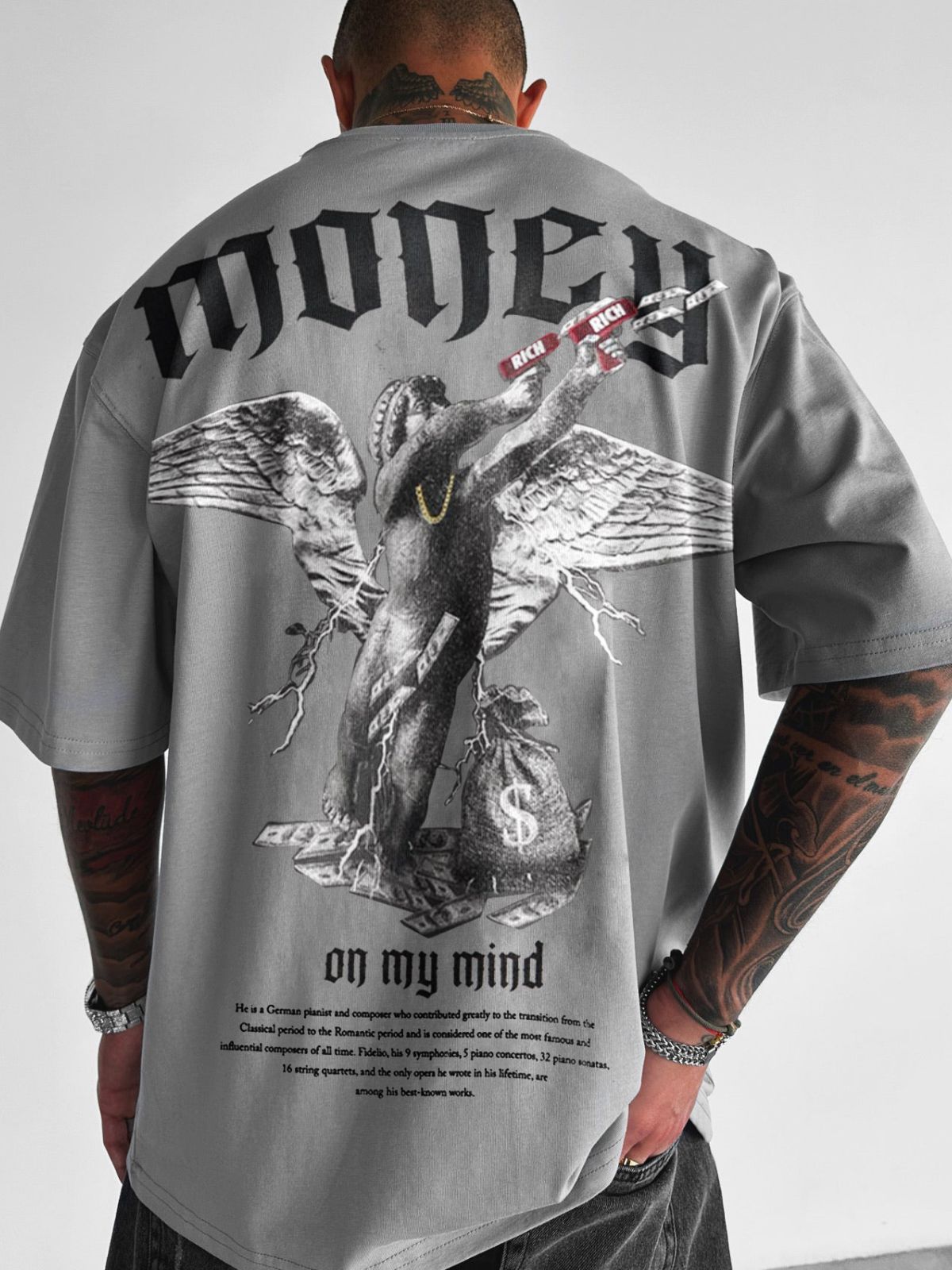 Men's Loose Money Angel Print Short Sleeve Round Neck Short Sleeve - Bellarte Enchanté Men's Loose Money Angel Print Short Sleeve Round Neck Short Sleeve