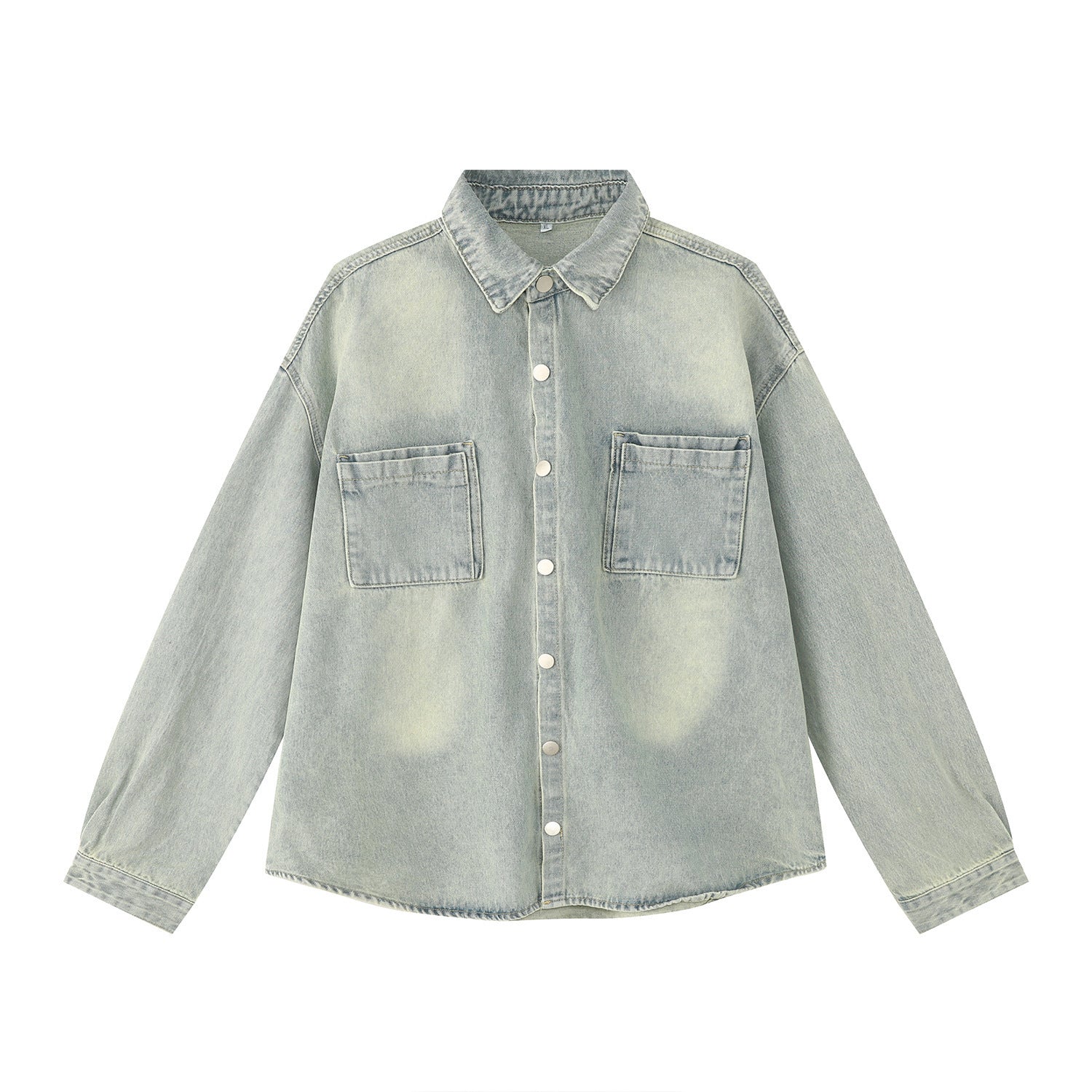 Men's Loose Washed-out Brushed White Light Blue Denim Coat Trousers - Bellarte Enchanté Men's Loose Washed-out Brushed White Light Blue Denim Coat Trousers