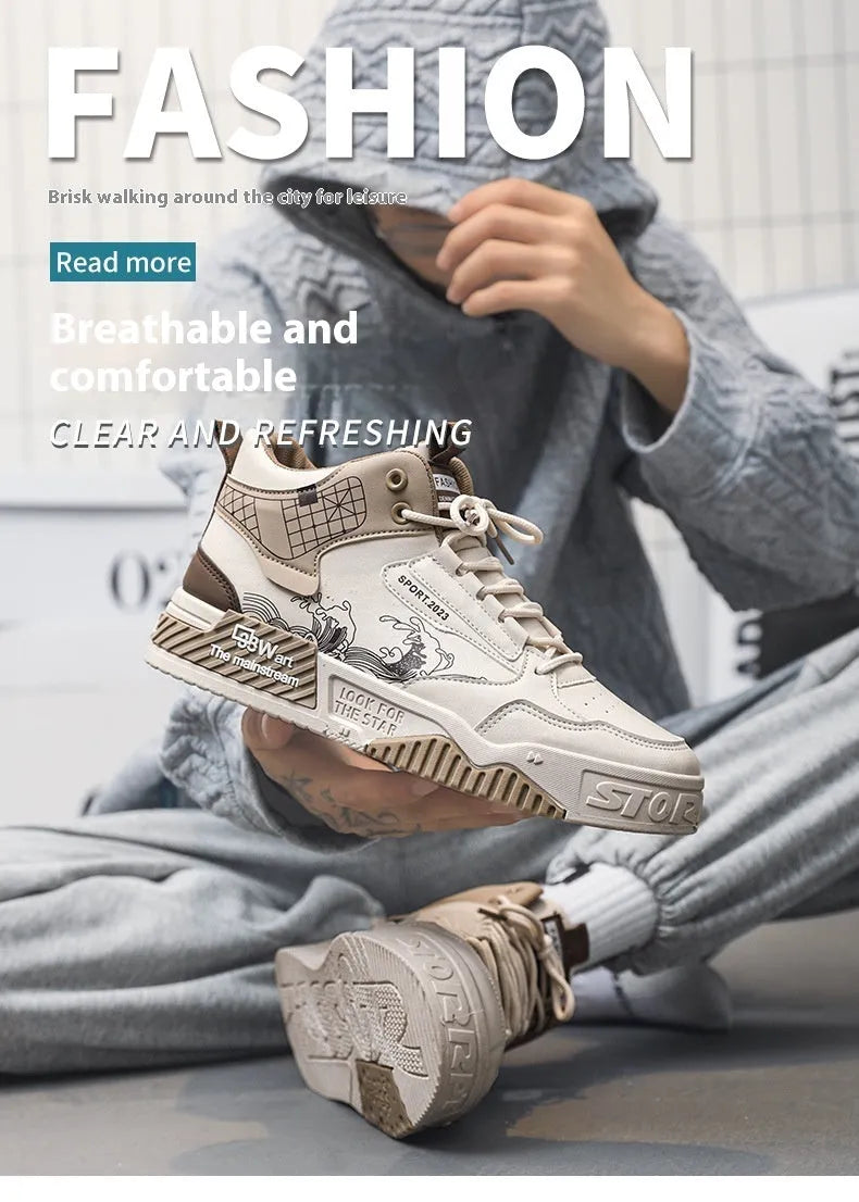 Men's Shoes Increased Easy Wear Borad Shoe Summer Casual Sports High-top Trendy Shoes - Bellarte Enchanté Men's Shoes Increased Easy Wear Borad Shoe Summer Casual Sports High-top Trendy Shoes