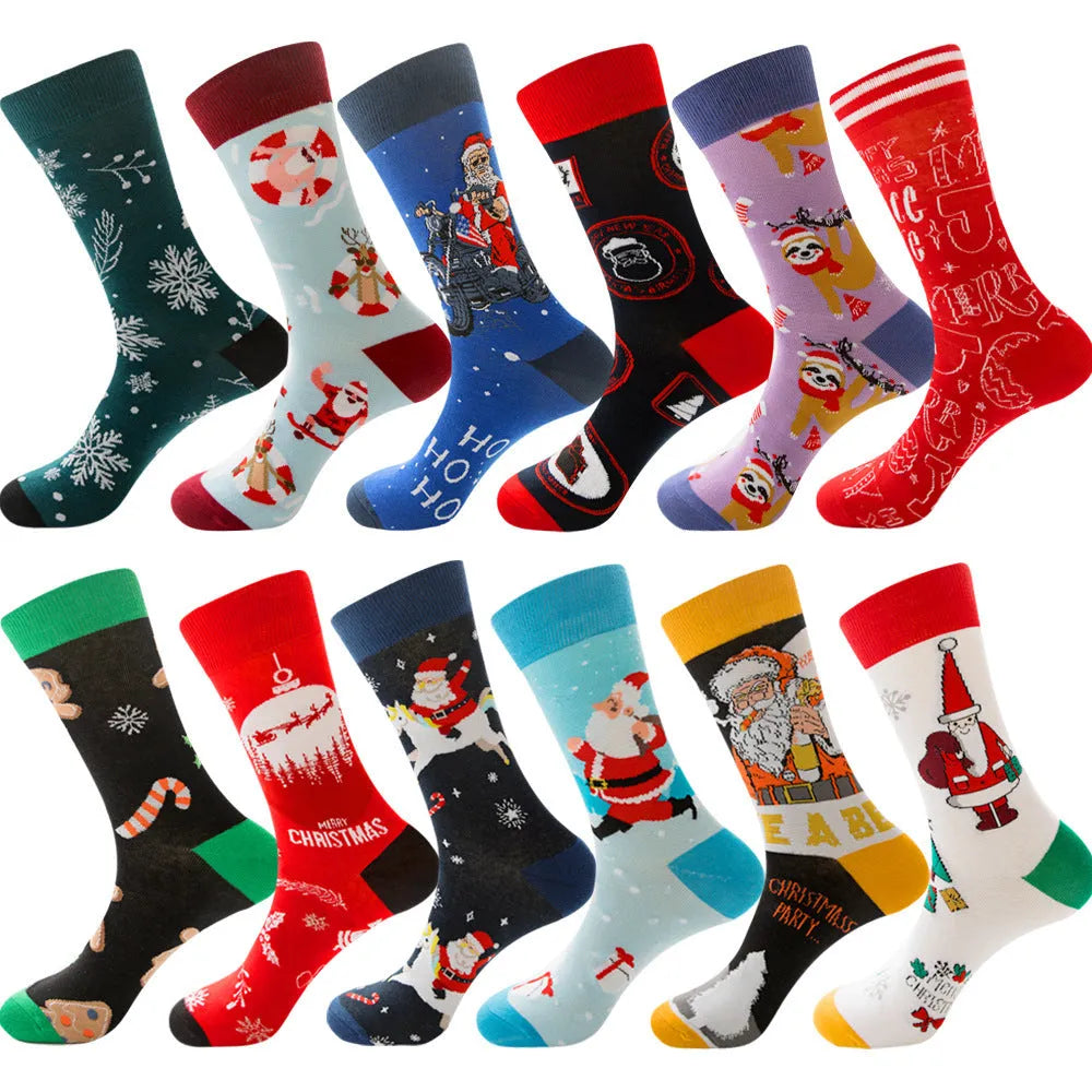 Men's Socks Santa Claus Moose Men's Mid-tube Socks Tide Cotton Socks - Bellarte Enchanté Men's Socks Santa Claus Moose Men's Mid-tube Socks Tide Cotton Socks