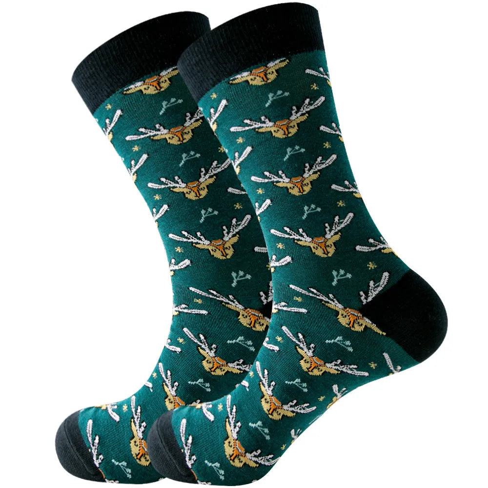 Men's Socks Santa Claus Moose Men's Mid-tube Socks Tide Cotton Socks - Bellarte Enchanté Men's Socks Santa Claus Moose Men's Mid-tube Socks Tide Cotton Socks