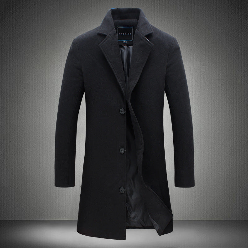 Men's Woolen Coat Slim-fit Mid-length Trench Coat - Bellarte Enchanté Men's Woolen Coat Slim-fit Mid-length Trench Coat