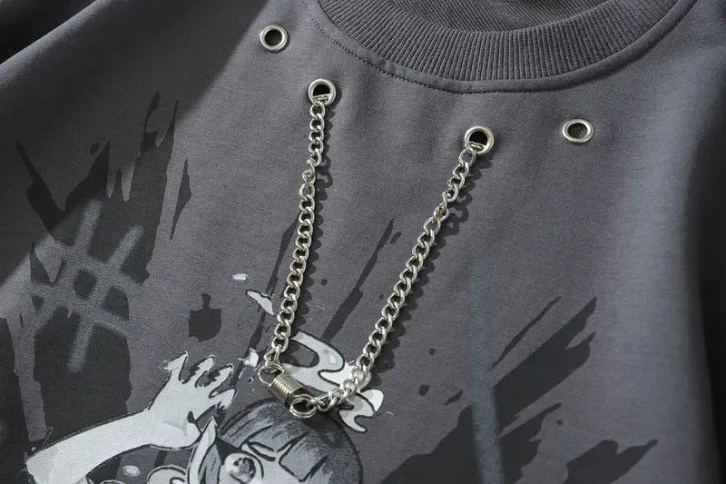 Metal chain animation tattered hoodie - Bellarte Enchanté Metal chain animation tattered hoodie
