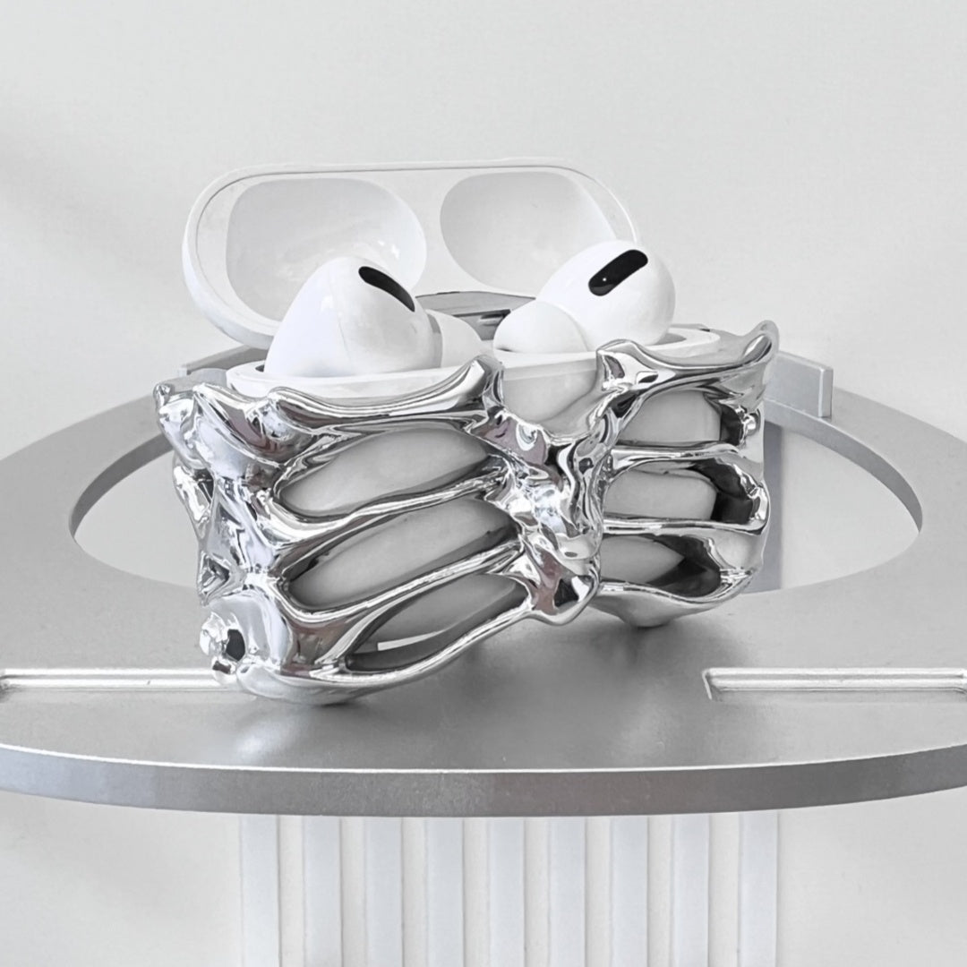 Metal Coated Silver Electroplated Bone Earphone Case - Bellarte Enchanté Metal Coated Silver Electroplated Bone Earphone Case
