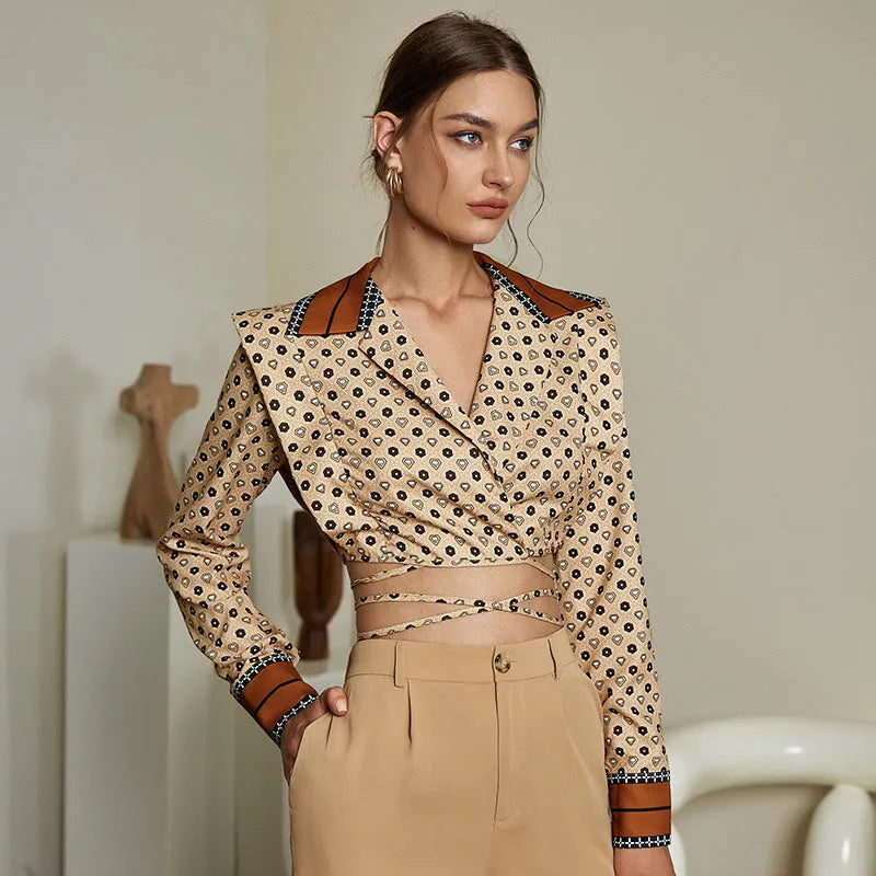 Minimalist Cropped Commuter Lapel Slim Fit Blouse - Bellarte Enchanté Minimalist Cropped Commuter Lapel Slim Fit Blouse