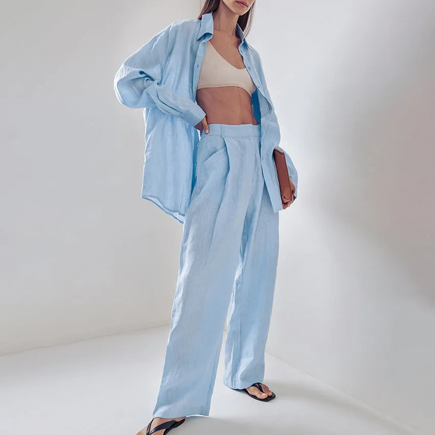 Minimalist Long Sleeve Shirt Trousers Two-Piece - Bellarte Enchanté Minimalist Long Sleeve Shirt Trousers Two-Piece