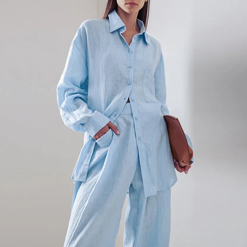 Minimalist Long Sleeve Shirt Trousers Two-Piece - Bellarte Enchanté Minimalist Long Sleeve Shirt Trousers Two-Piece