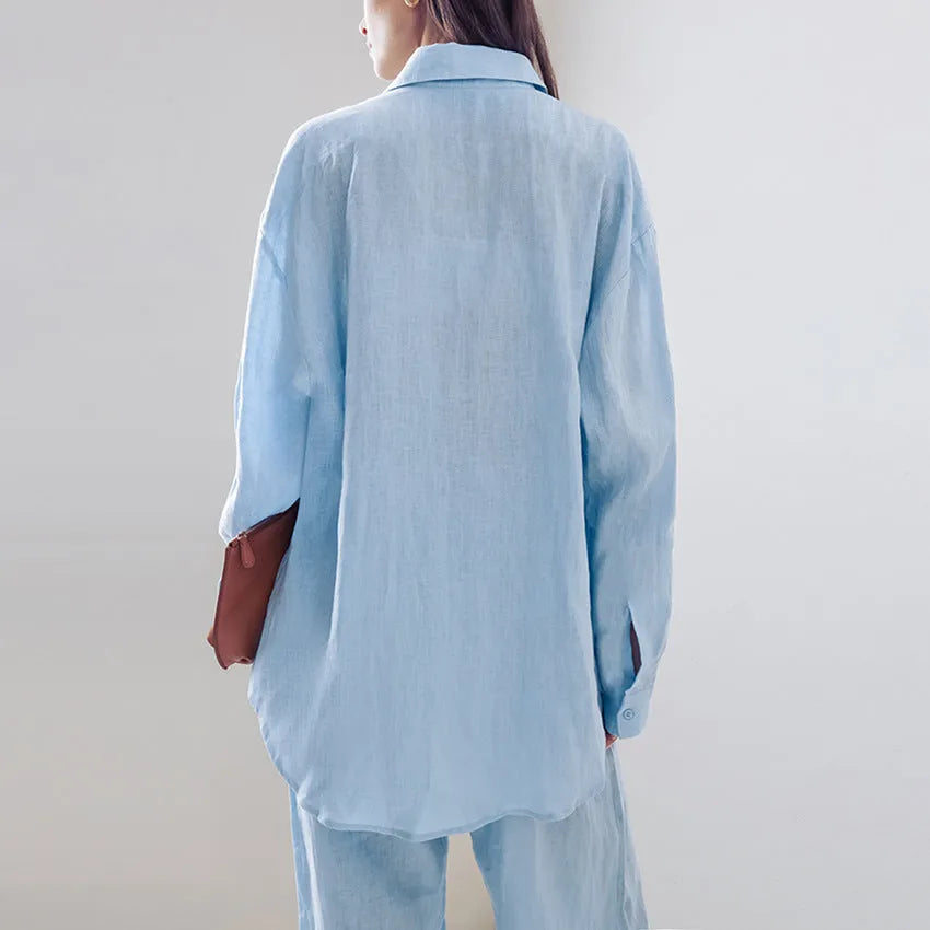 Minimalist Long Sleeve Shirt Trousers Two-Piece - Bellarte Enchanté Minimalist Long Sleeve Shirt Trousers Two-Piece