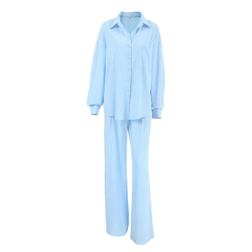 Minimalist Long Sleeve Shirt Trousers Two-Piece - Bellarte Enchanté Minimalist Long Sleeve Shirt Trousers Two-Piece