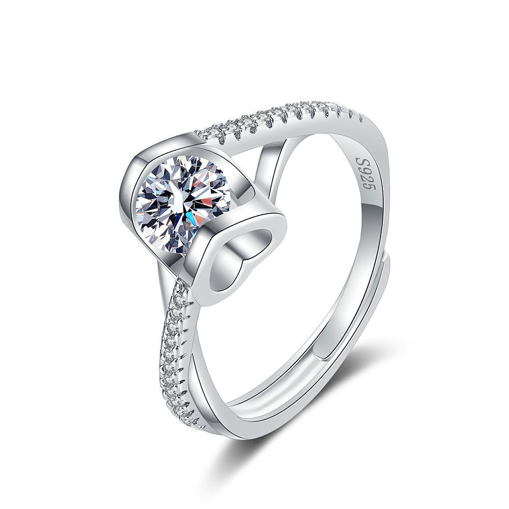 Moissanite Twisted Arm Crossed Diamond Heart Ring - Bellarte Enchanté Moissanite Twisted Arm Crossed Diamond Heart Ring
