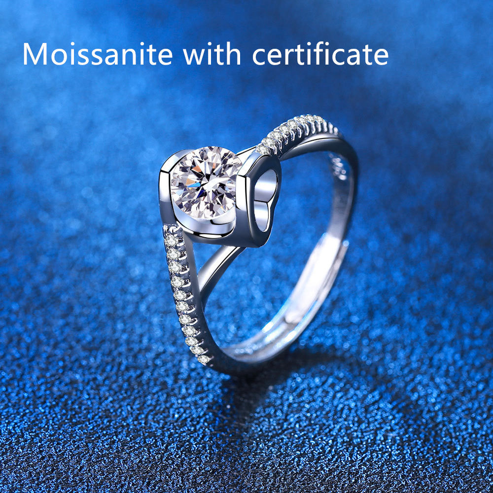 Moissanite Twisted Arm Crossed Diamond Heart Ring - Bellarte Enchanté Moissanite Twisted Arm Crossed Diamond Heart Ring