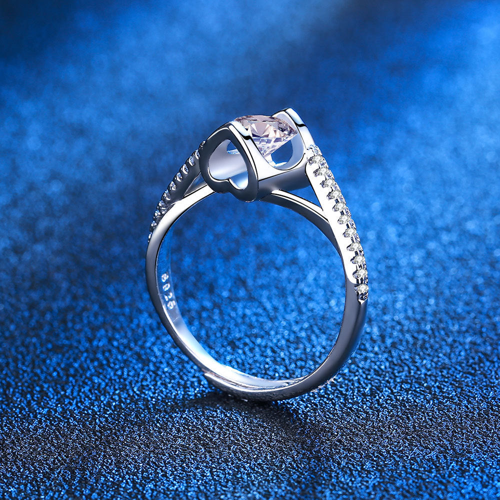 Moissanite Twisted Arm Crossed Diamond Heart Ring - Bellarte Enchanté Moissanite Twisted Arm Crossed Diamond Heart Ring