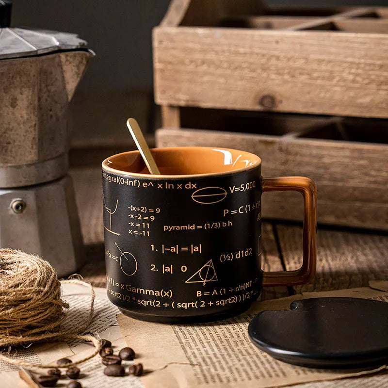 Mug High-Value Black Office Ceramic Mug With Lid and Spoon American - Bellarte Enchanté Mug High-Value Black Office Ceramic Mug With Lid and Spoon American