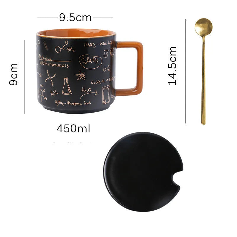 Mug High-Value Black Office Ceramic Mug With Lid and Spoon American - Bellarte Enchanté Mug High-Value Black Office Ceramic Mug With Lid and Spoon American