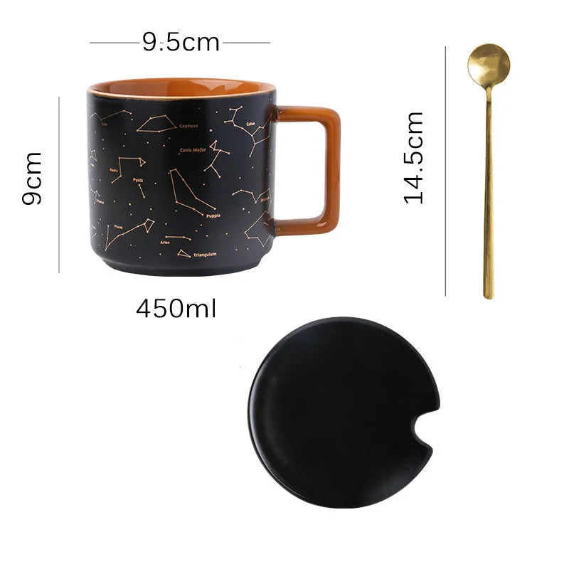 Mug High-Value Black Office Ceramic Mug With Lid and Spoon American - Bellarte Enchanté Mug High-Value Black Office Ceramic Mug With Lid and Spoon American