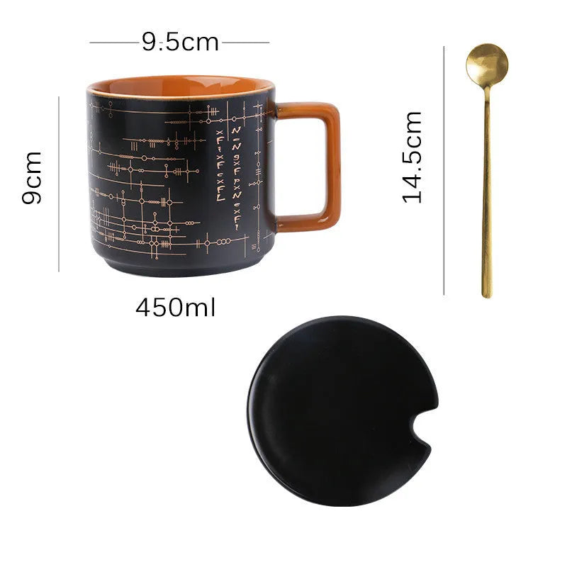 Mug High-Value Black Office Ceramic Mug With Lid and Spoon American - Bellarte Enchanté Mug High-Value Black Office Ceramic Mug With Lid and Spoon American