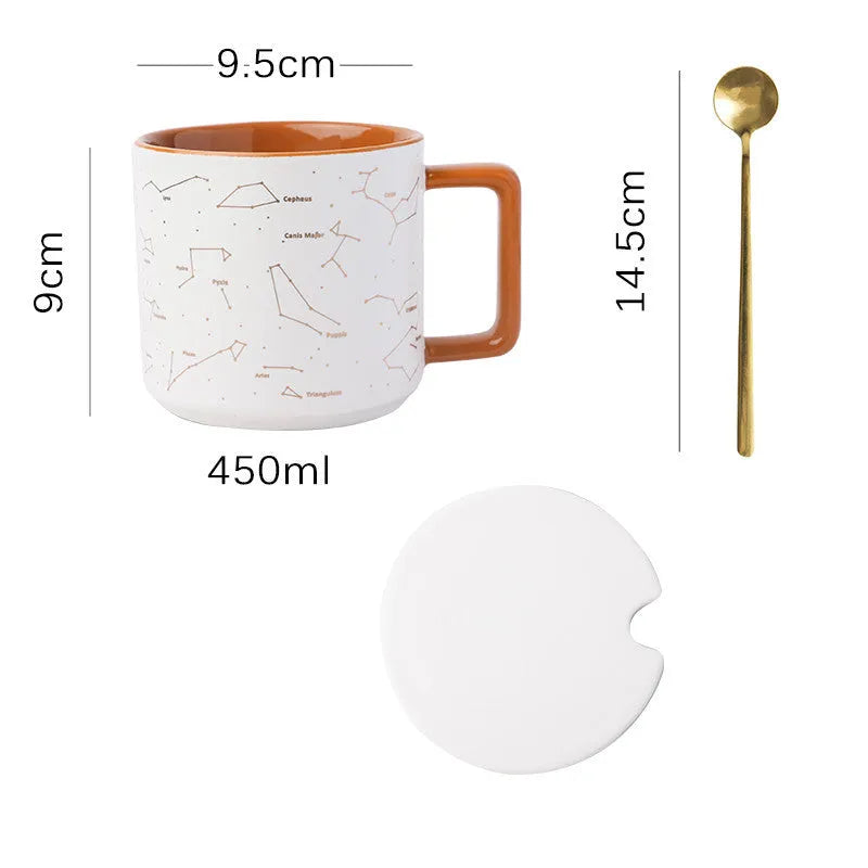 Mug High-Value Black Office Ceramic Mug With Lid and Spoon American - Bellarte Enchanté Mug High-Value Black Office Ceramic Mug With Lid and Spoon American