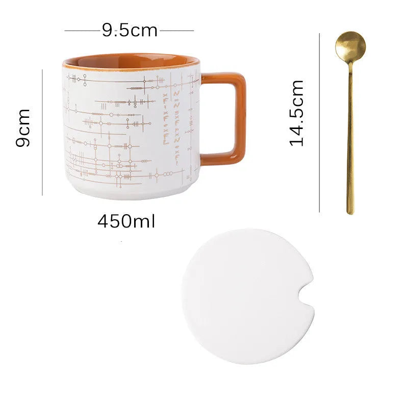 Mug High-Value Black Office Ceramic Mug With Lid and Spoon American - Bellarte Enchanté Mug High-Value Black Office Ceramic Mug With Lid and Spoon American