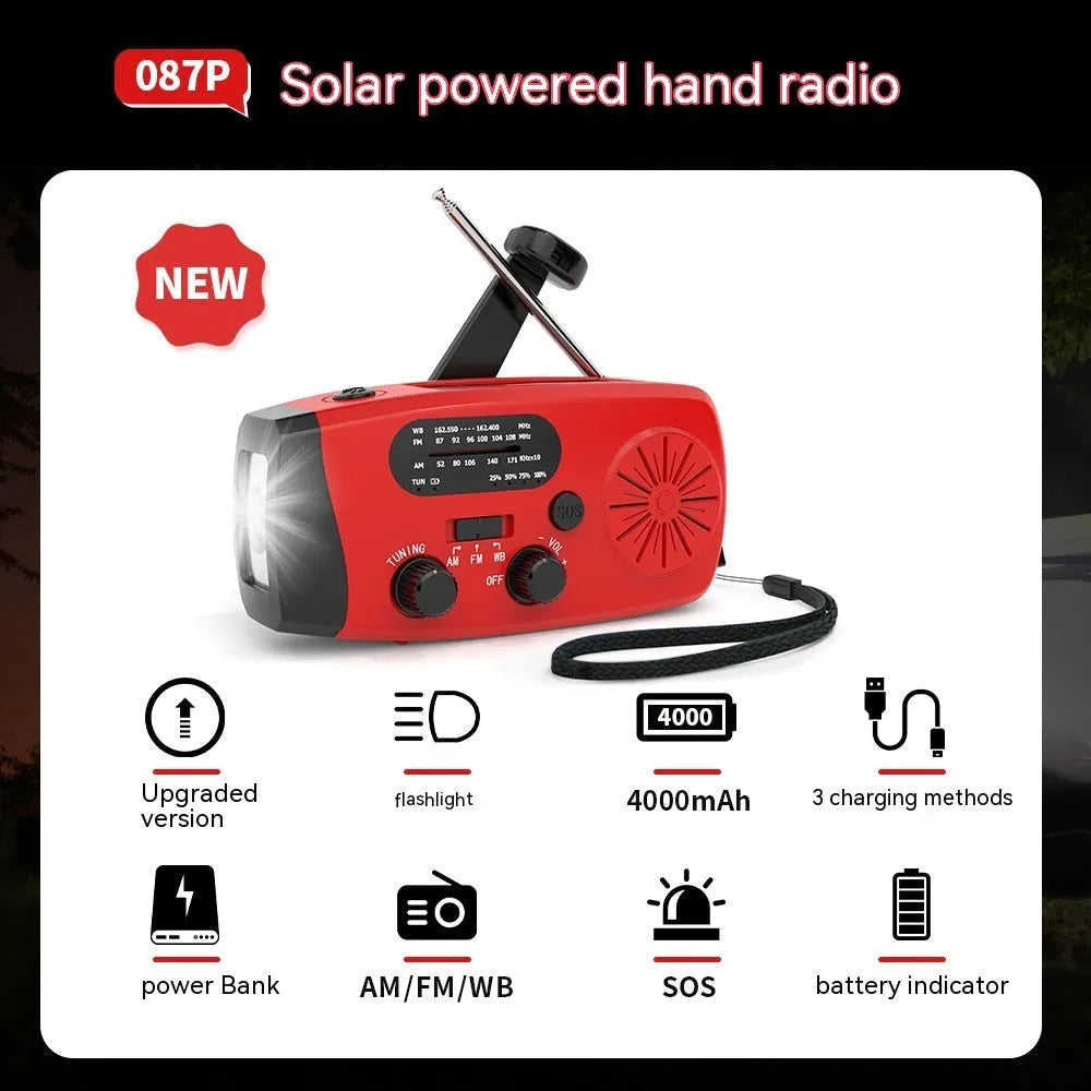 Multi Functional Solar Powered Portable Emergency Radio - Bellarte Enchanté Multi Functional Solar Powered Portable Emergency Radio