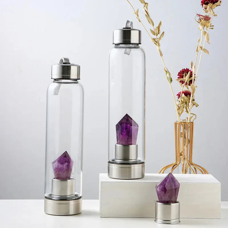Natural Crystal Column Energy Glass Water Bottle - Bellarte Enchanté Natural Crystal Column Energy Glass Water Bottle