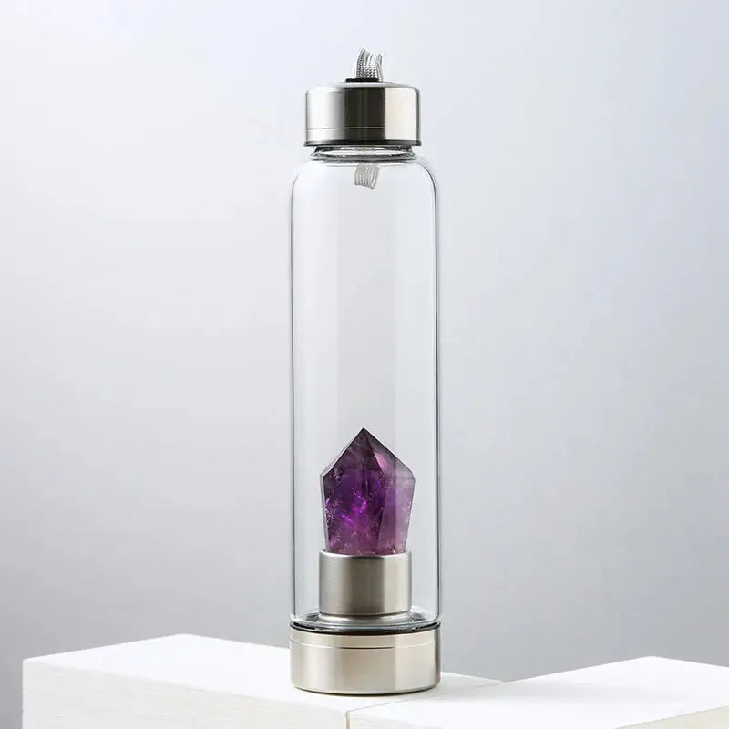 Natural Crystal Column Energy Glass Water Bottle - Bellarte Enchanté Natural Crystal Column Energy Glass Water Bottle