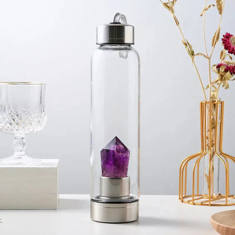Natural Crystal Column Energy Glass Water Bottle - Bellarte Enchanté Natural Crystal Column Energy Glass Water Bottle