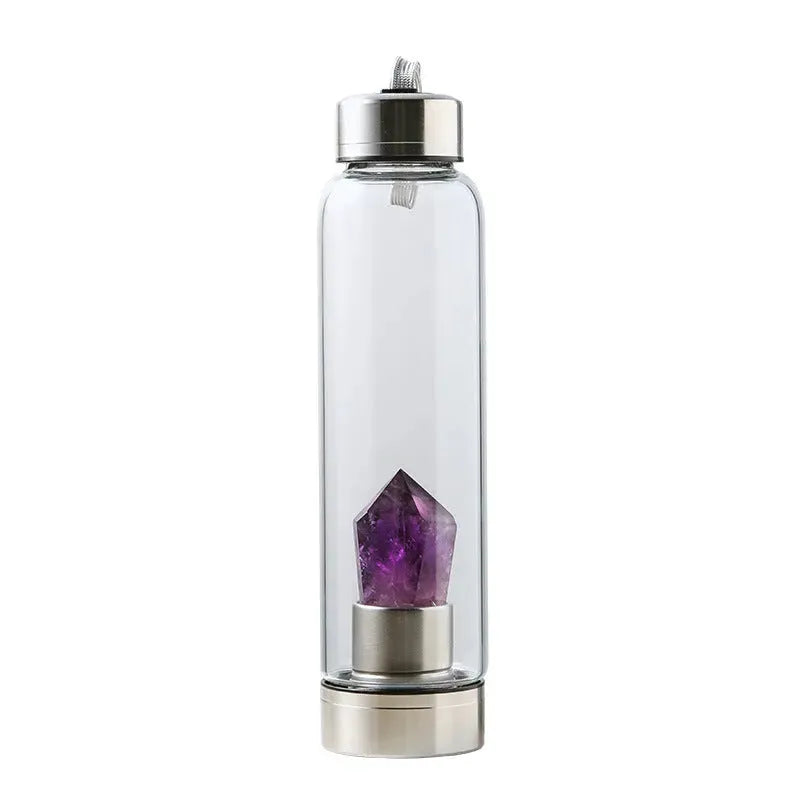 Natural Crystal Column Energy Glass Water Bottle - Bellarte Enchanté Natural Crystal Column Energy Glass Water Bottle