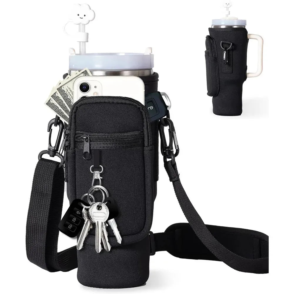 Neoprene Water Bottle Pouch Adjustable Shoulder Strap 30oz Water Cup Protective Cover - Bellarte Enchanté Neoprene Water Bottle Pouch Adjustable Shoulder Strap 30oz Water Cup Protective Cover
