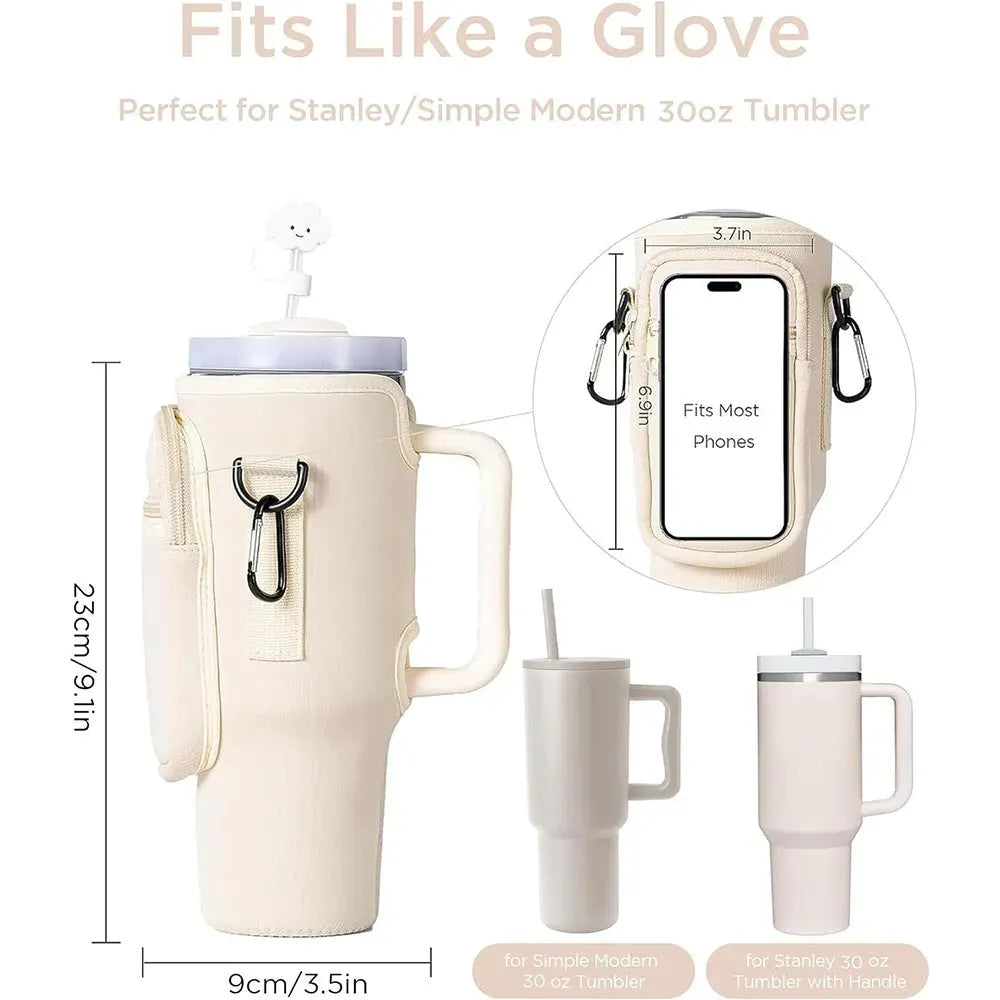 Neoprene Water Bottle Pouch Adjustable Shoulder Strap 30oz Water Cup Protective Cover - Bellarte Enchanté Neoprene Water Bottle Pouch Adjustable Shoulder Strap 30oz Water Cup Protective Cover