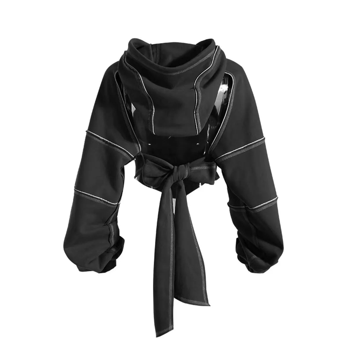 New Color Contrast Bright Line Short Hooded Sweater - Bellarte Enchanté New Color Contrast Bright Line Short Hooded Sweater