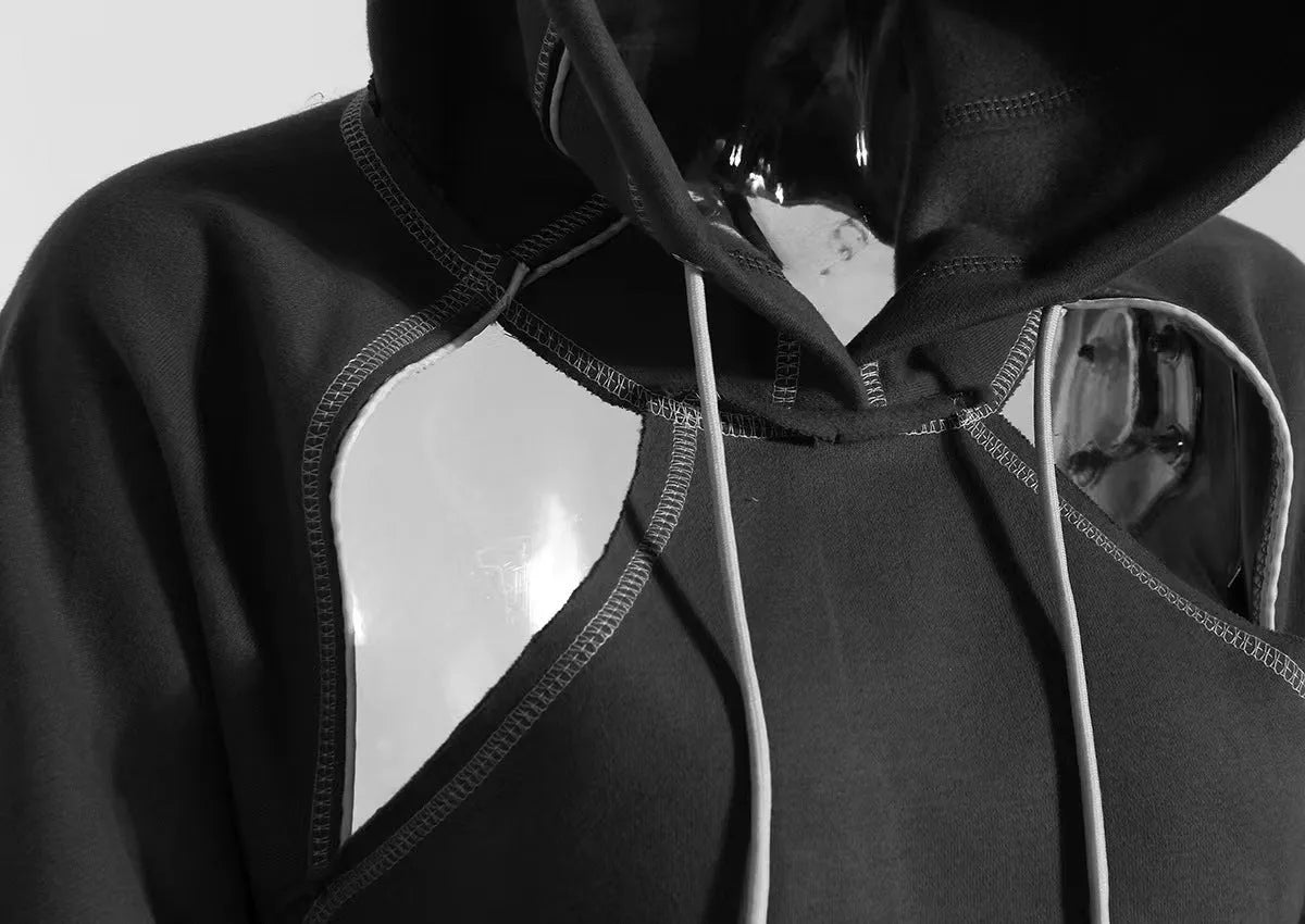 New Color Contrast Bright Line Short Hooded Sweater - Bellarte Enchanté New Color Contrast Bright Line Short Hooded Sweater