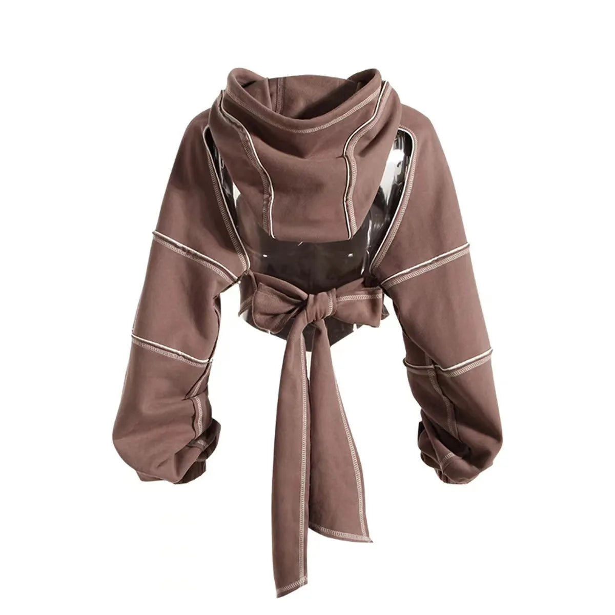 New Color Contrast Bright Line Short Hooded Sweater - Bellarte Enchanté New Color Contrast Bright Line Short Hooded Sweater
