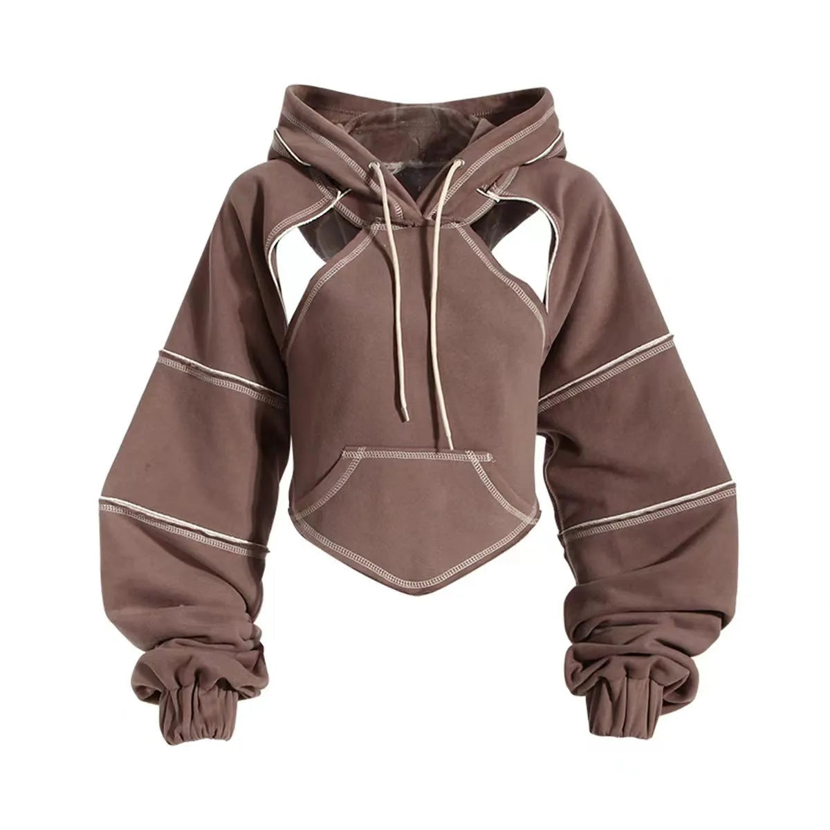 New Color Contrast Bright Line Short Hooded Sweater - Bellarte Enchanté New Color Contrast Bright Line Short Hooded Sweater