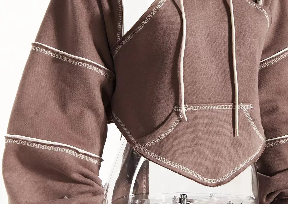 New Color Contrast Bright Line Short Hooded Sweater - Bellarte Enchanté New Color Contrast Bright Line Short Hooded Sweater