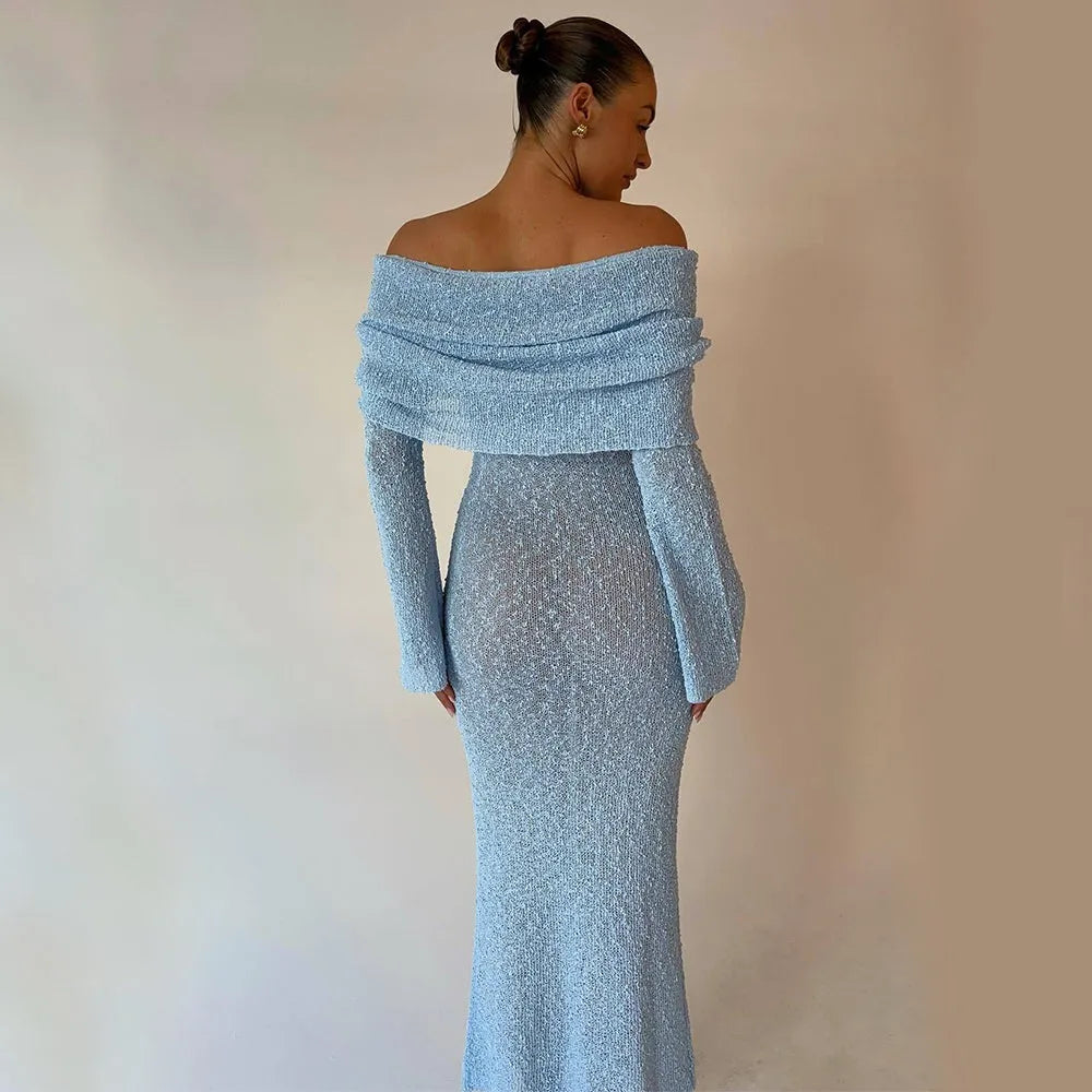 New One-shoulder Knitted Long-sleeved Dress Sexy Beach Holiday Long Dresses Womens Clothing - Bellarte Enchanté New One-shoulder Knitted Long-sleeved Dress Sexy Beach Holiday Long Dresses Womens Clothing