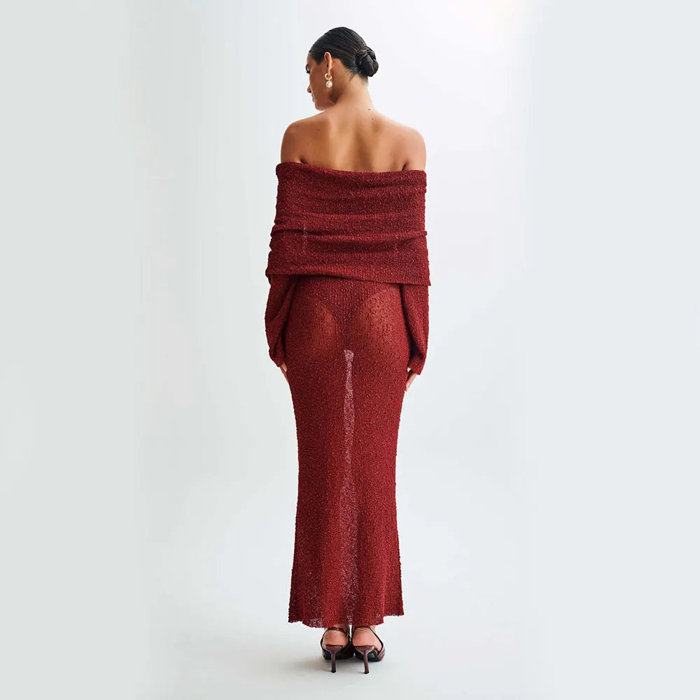 New One-shoulder Knitted Long-sleeved Dress Sexy Beach Holiday Long Dresses Womens Clothing - Bellarte Enchanté New One-shoulder Knitted Long-sleeved Dress Sexy Beach Holiday Long Dresses Womens Clothing