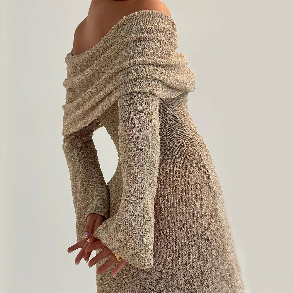 New One-shoulder Knitted Long-sleeved Dress Sexy Beach Holiday Long Dresses Womens Clothing - Bellarte Enchanté New One-shoulder Knitted Long-sleeved Dress Sexy Beach Holiday Long Dresses Womens Clothing
